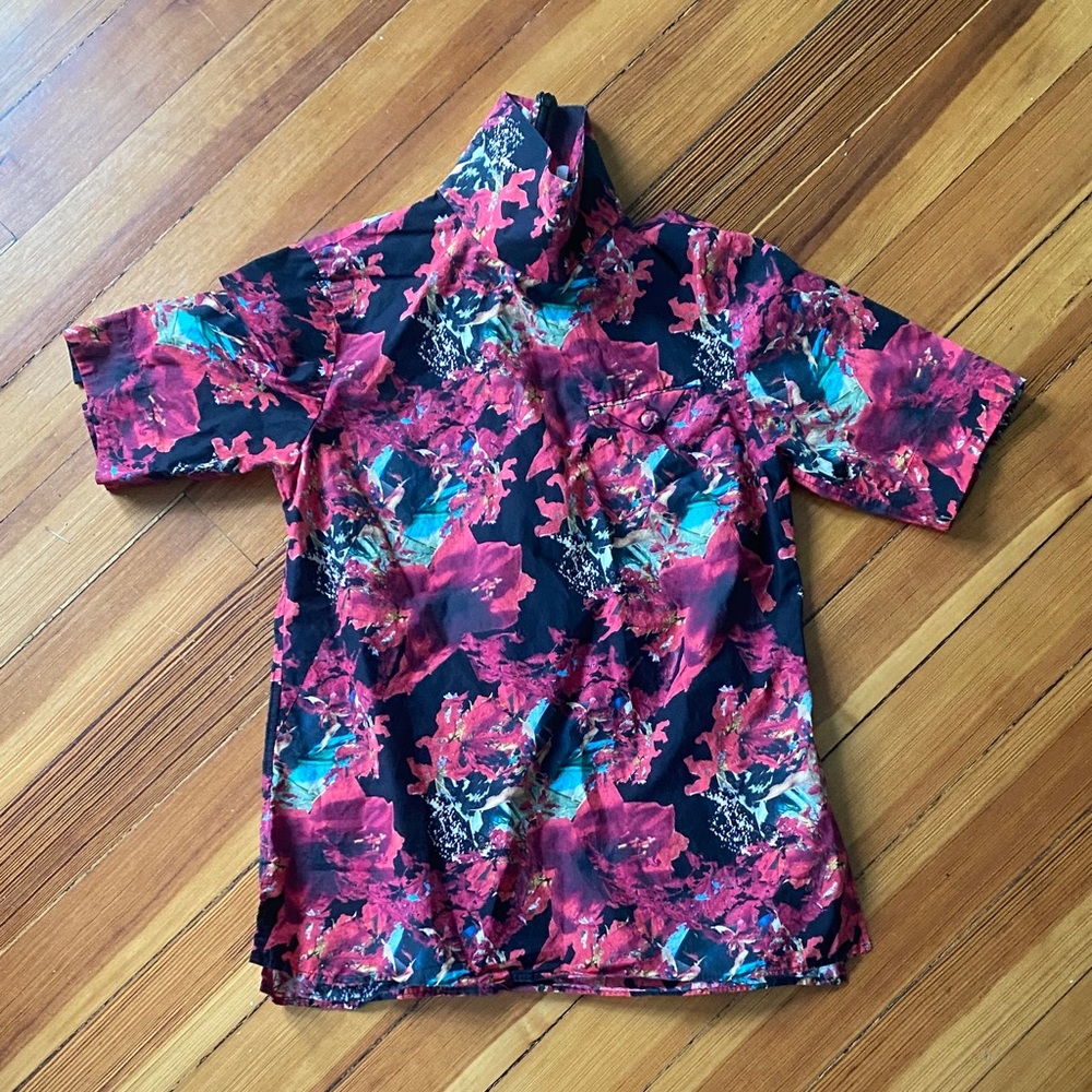 Facetasm short sleeve abstract floral cotton turtleneck top made in Japan